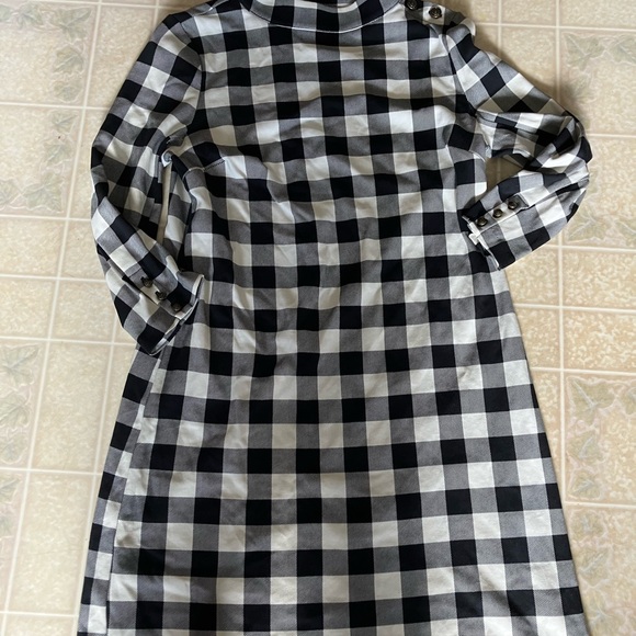 Talbots Buffalo Check Mock Neck Zip Back Knit Dress button shoulder and cuffs - Picture 2 of 7